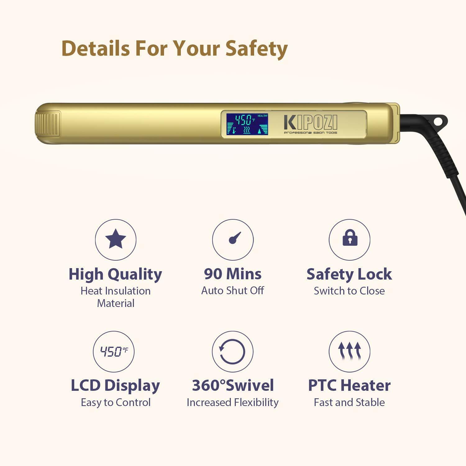 Pro KIPOZI Curly Straight Hair Straightener 2 In 1 Wide Plate LCD Display 1.75In KIPOZI Does Not Apply - фотография #6