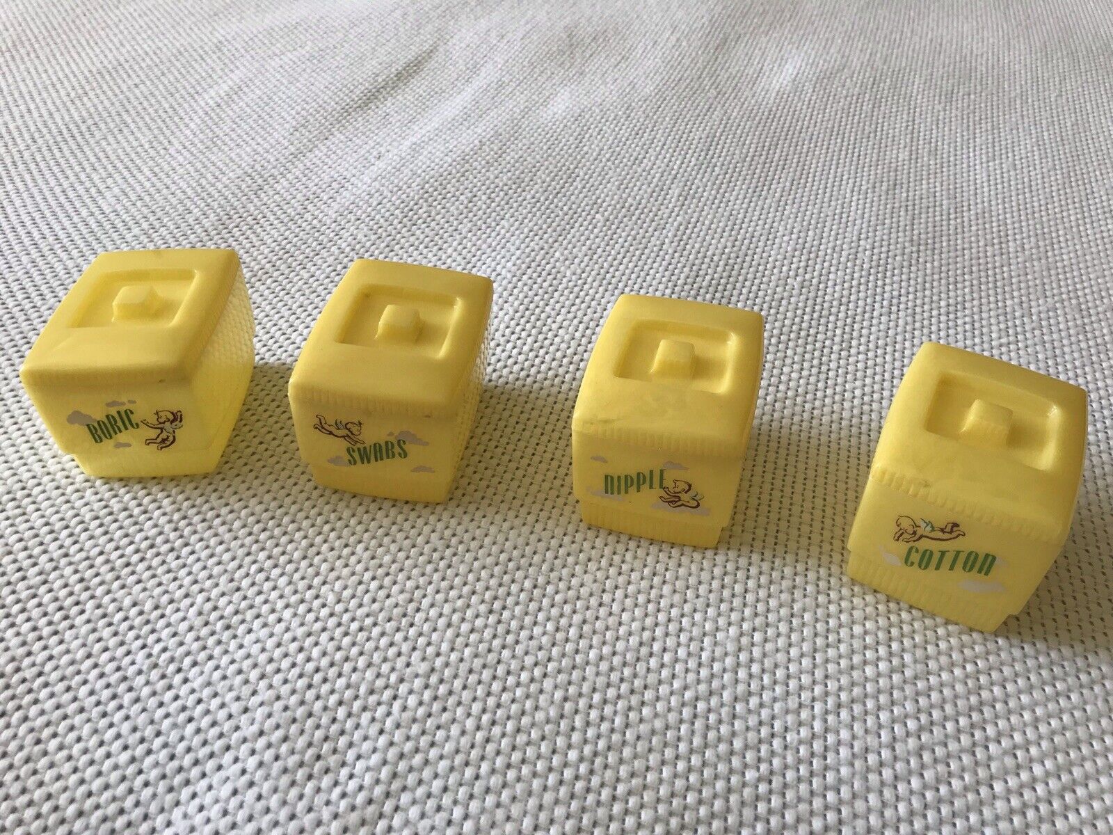 Clarolyte Vintage Yellow Cherub 1950’s 4 Pc Baby Nursery Plastic Container Set Clarolyte Does Not Apply