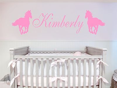 Custom Name and Horses Removable Art Vinyl Wall Decal Sticker Decor Baby Nursery Oracal Does Not Apply