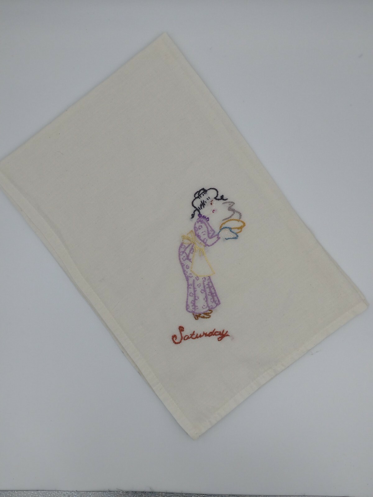 7 Vintage Embroidered Days Of The Week Dish Tea Towels Cloths Handmade - фотография #8