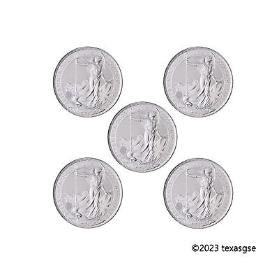 2023 Great Britain £2 Britannia 1 oz Silver Charles III Effigy Coin - Lot of 5 United Kingdom