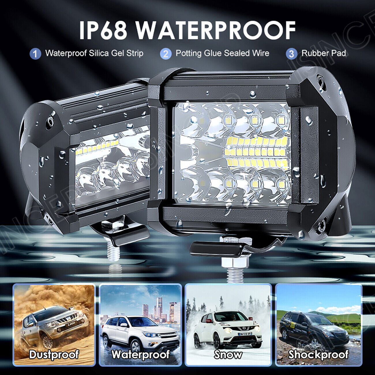 4PCS 4"Inch 12V 1200W LED Work Light Bar Flood Pods Driving Off-Road Tractor 4WD isincer Does Not Apply - фотография #10