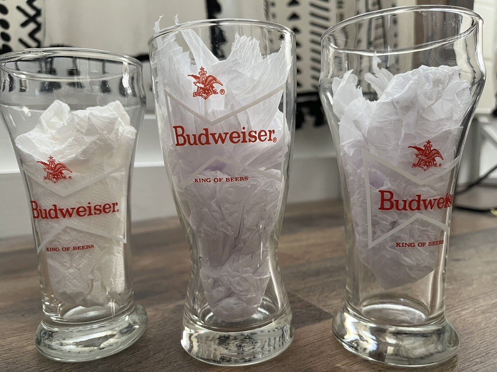 🎁 3 Vintage Budweiser Bowtie King Of Beers Glass Bar Glasses Collectible Budweiser - фотография #5