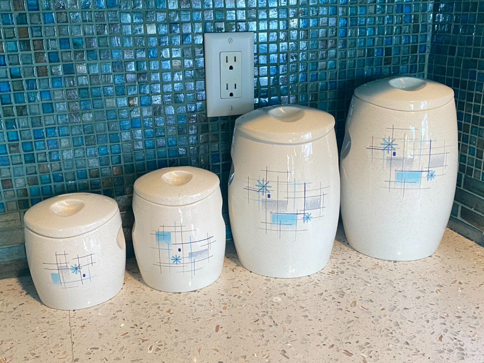 SET of 4 Franciscan Oasis Canisters w Lids - 1955-58 - Eclipse - Starburst Duet Franciscan Franciscan Starburst