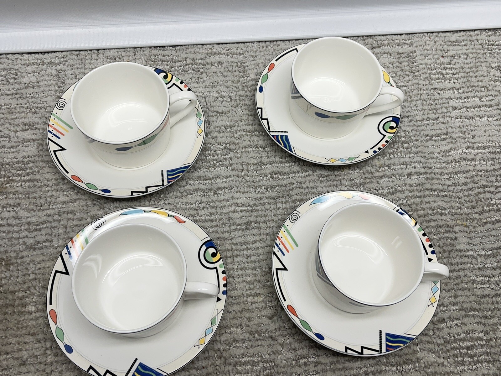 4 New Old Stock Mikasa Ultima Plus Headline Cups Saucer Geometric Abstract HK232 Mikasa - фотография #3