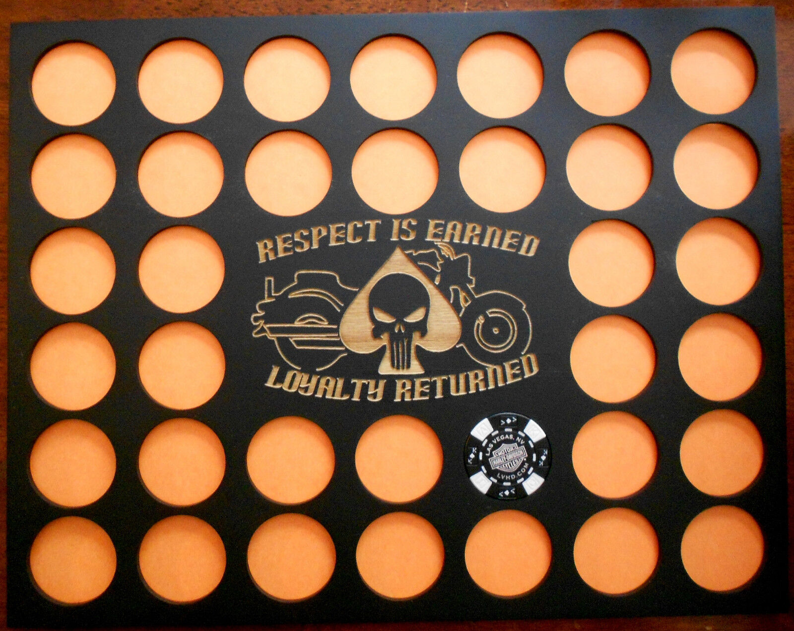 36 Poker Chip Display Frame Insert For Harley Davidson/Casino Punisher/Respect Carved By Heart™ Does Not Apply