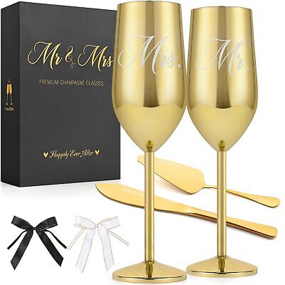 Engagement Gifts for Couple, Mr & Mrs 7.4oz Stainless Steel Champagne Glasses... Lifecapido