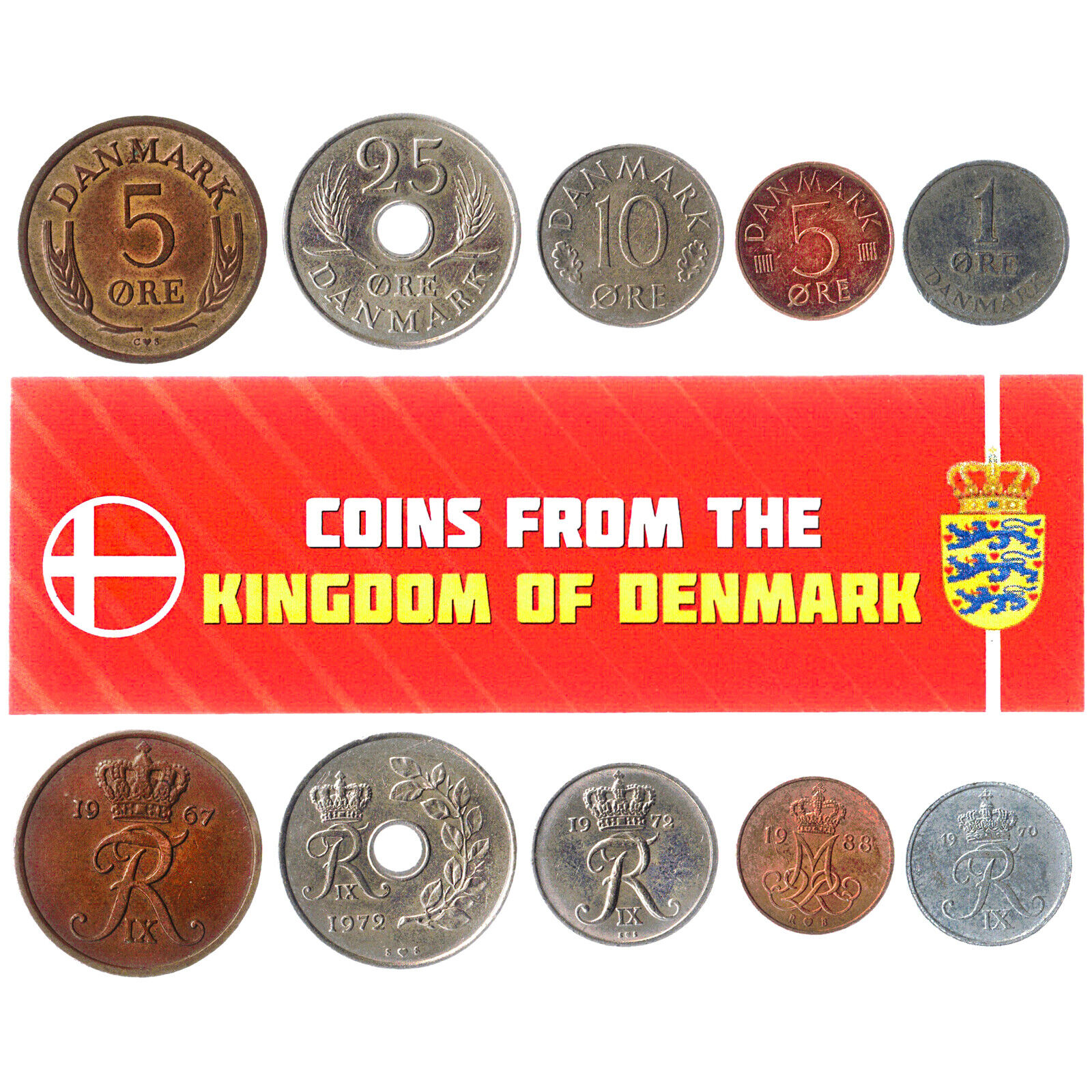 5 DANISH COINS. DIFFERENT COINS. SCANDINAVIA. FOREIGN CURRENCY, VALUABLE MONEY Без бренда