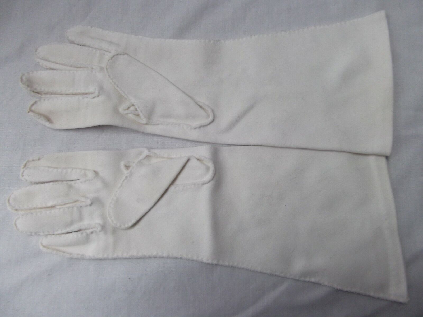 vtg lot 2 pr 6.5 ecru nylon cotton wrist 3/4 glove embroid rhinestone hand sewn Unbranded - фотография #7
