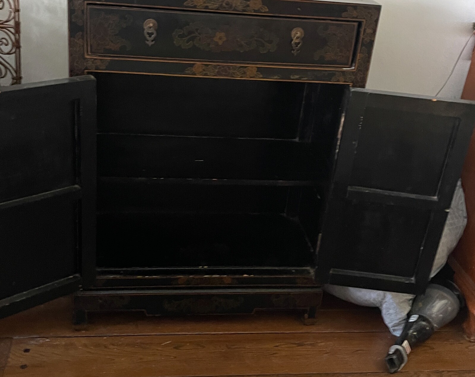 30" Antique 3D Oriental Chinese Furniture Black Lacquer Corner Cabinet Landscape Без бренда - фотография #8