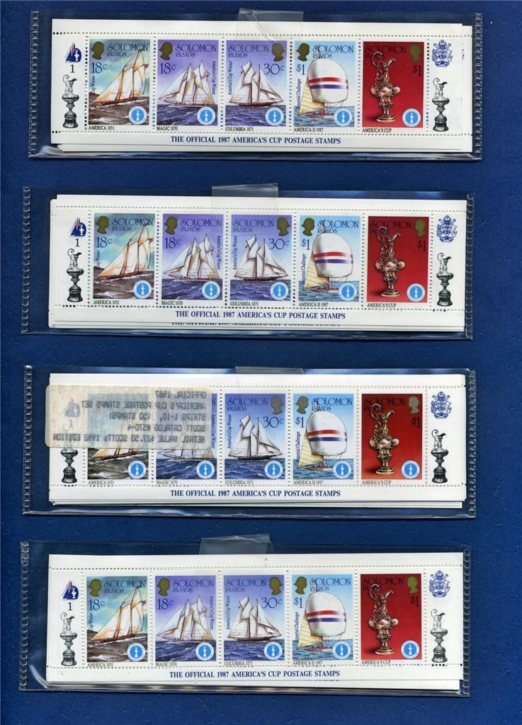 1987 America's Cup Stamp Set - 10 strips (50 Stamps). Solomon Islands SC#570-74 Без бренда