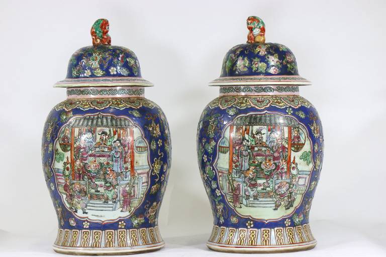 Pair of Large Chinese Porcelain Cobalt Covered Ginger Jars with Foo Dog Без бренда - фотография #2