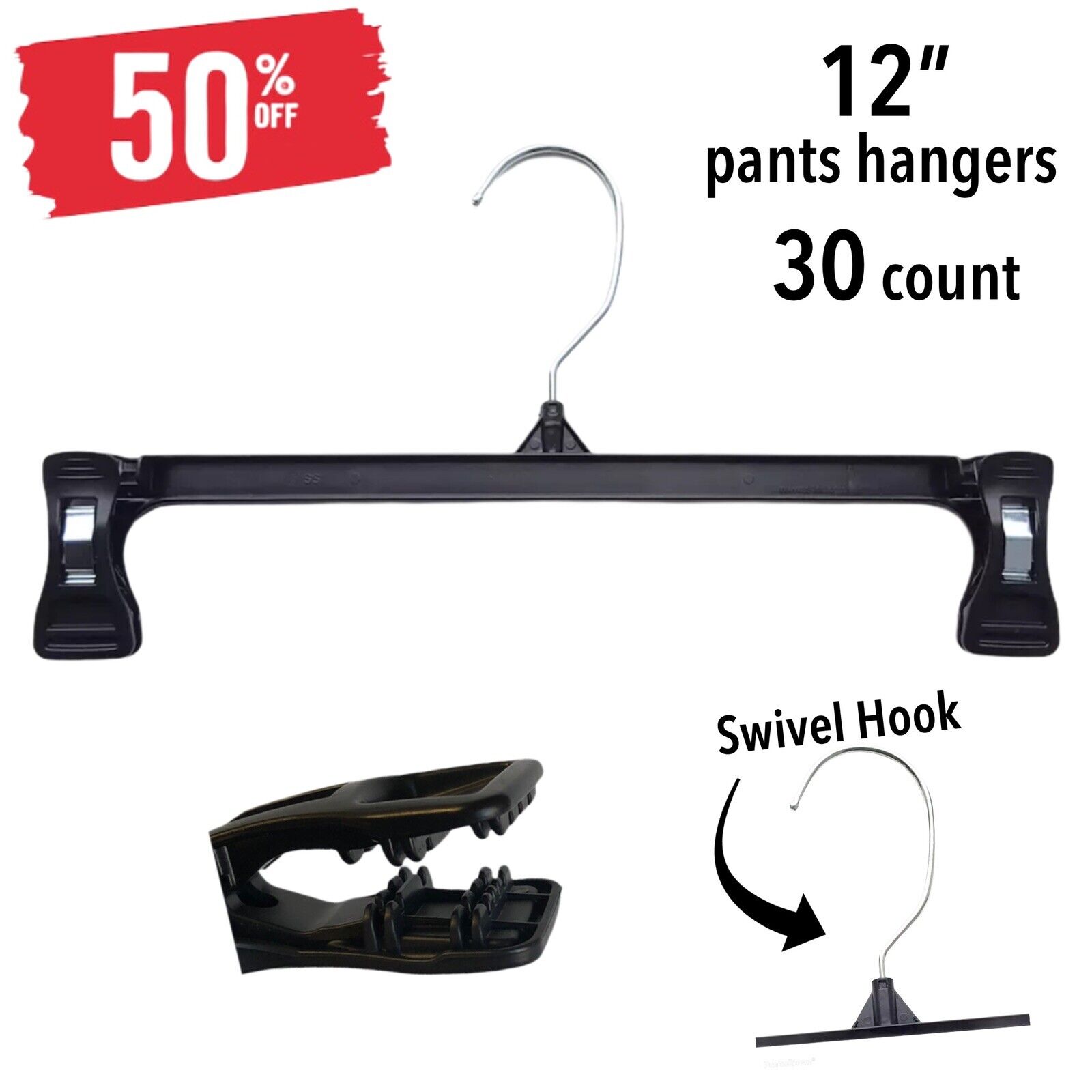 Clothes Hangers - Heavy Duty PANTS Hanger 12" 30 Qty *SALE 50% off (IT#168) Mainetti 6212