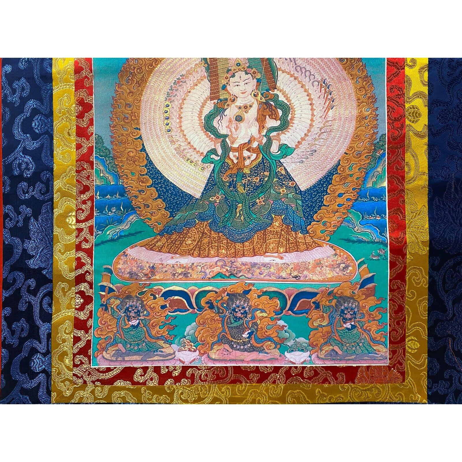 Tibetan Print Fabric Trim Guardian Buddha Deity Art Wall Scroll Thangka ws2206 Без бренда - фотография #4