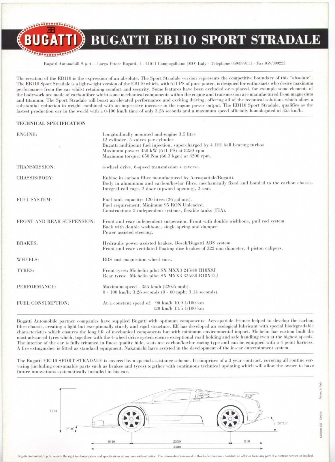 Bugatti EB110 GT & Sport Stradale leaflets Prospekte, 1992 Без бренда - фотография #5