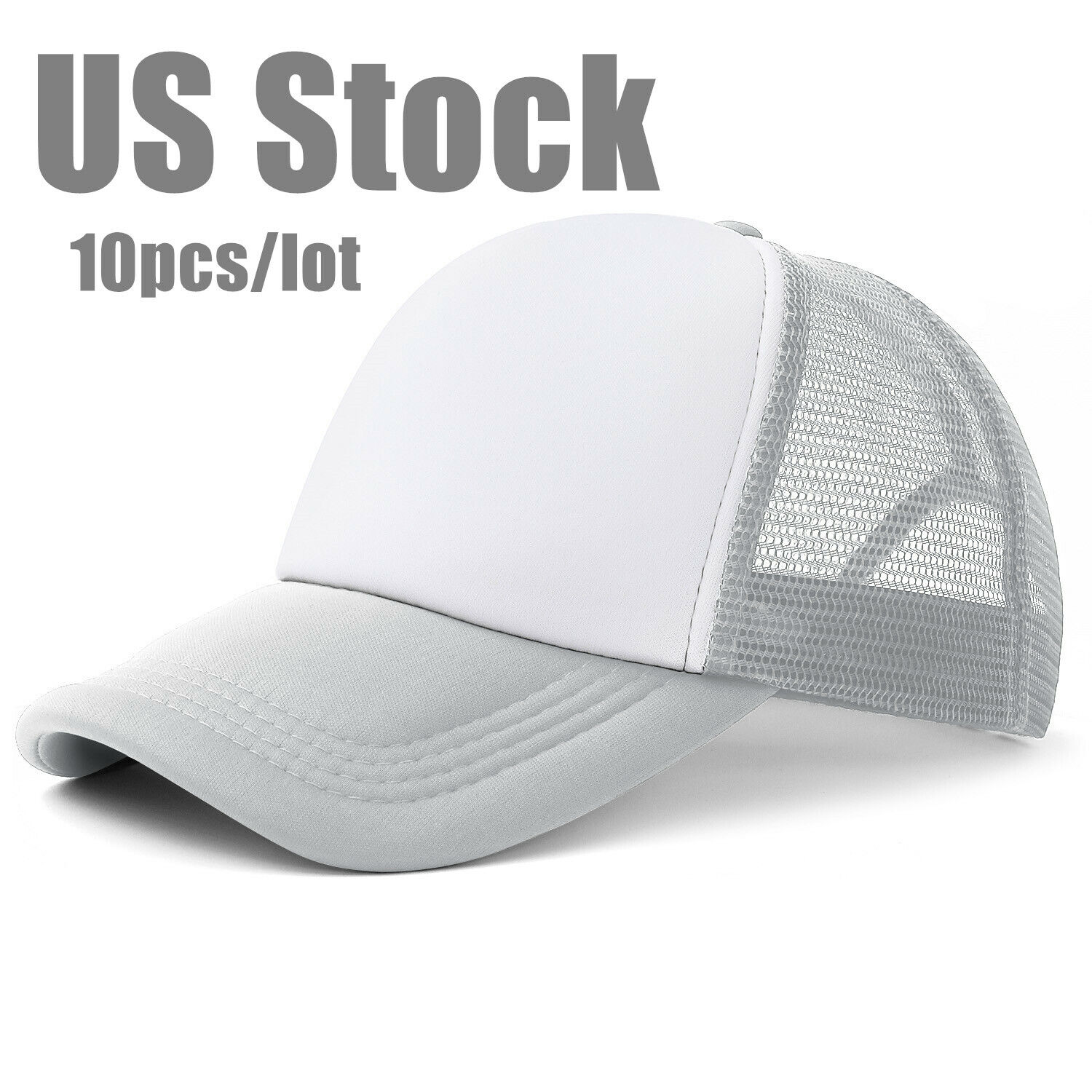 US Stock 10pcs Polyester Mesh Baseball Cap Hat Gray for Sublimation Printing QOMOLANGMA 0163002104806