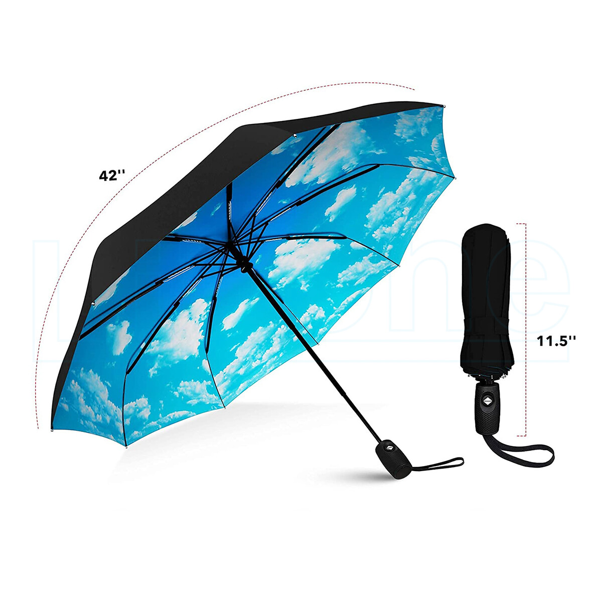 Automatic Black Umbrella Anti-UV Sun/Rain Windproof 3 Folding Compact Umbrella Lizone - фотография #3