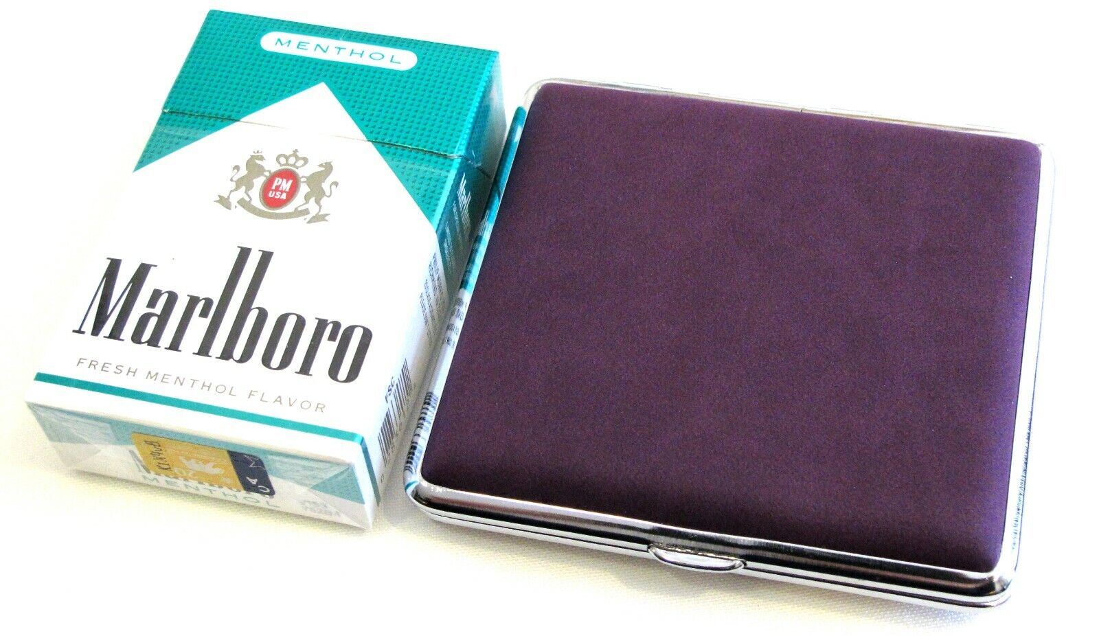 2pc Set Stainless Steel Cigarette Case Hold 20pc Regular Size 84s -PURPLE + BLUE Без бренда - фотография #8