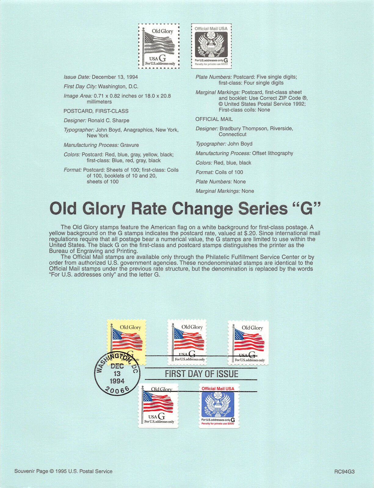 USPS 1995 USPS Souvineer Page collection  (B08 C01) - a set of 9 items.  USPS - фотография #6