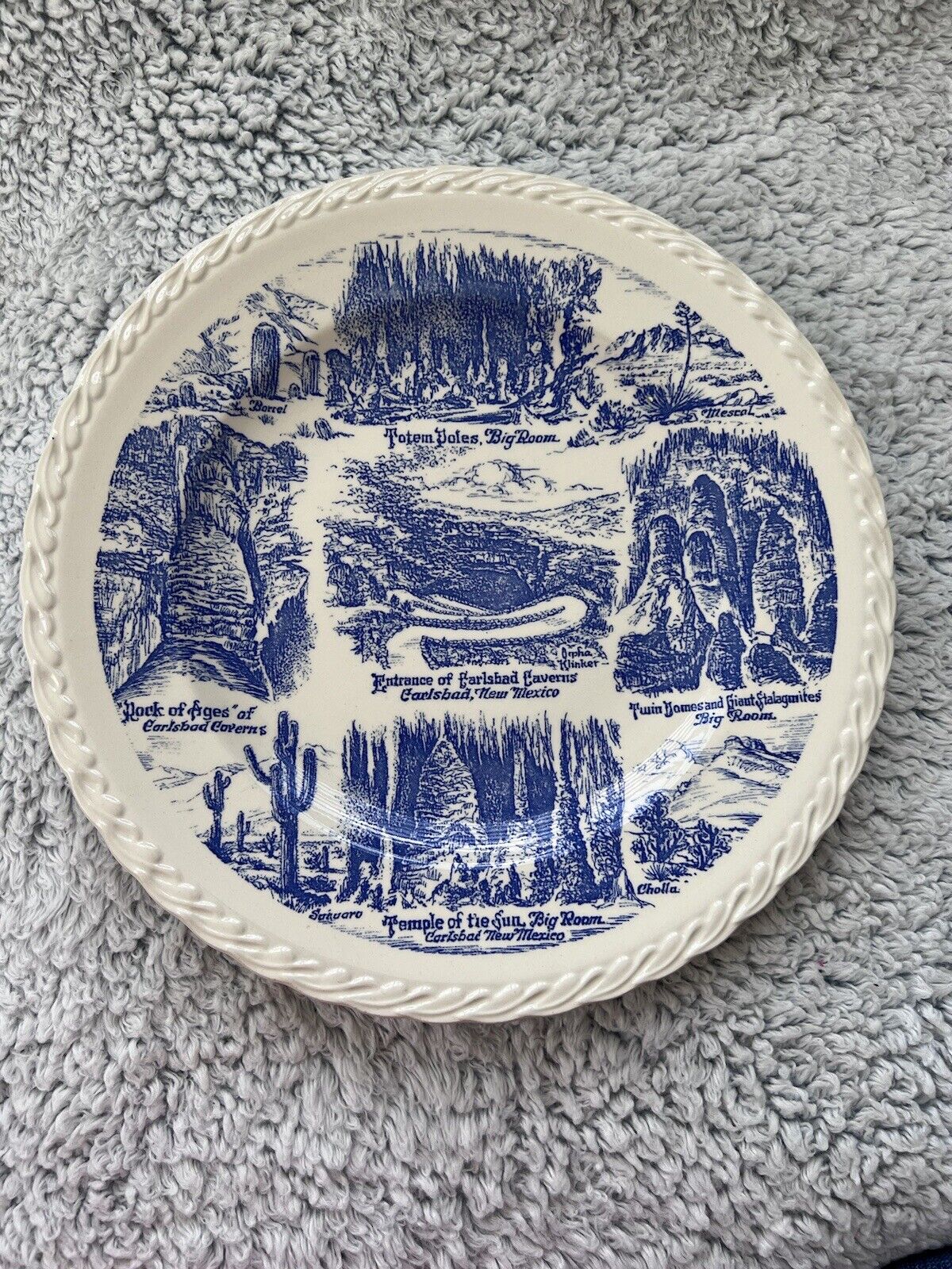 Vernon Kilns Carlsbad Caverns New Mexico Blue Transfer Ware Souvenir Plate 10.5" Без бренда - фотография #6