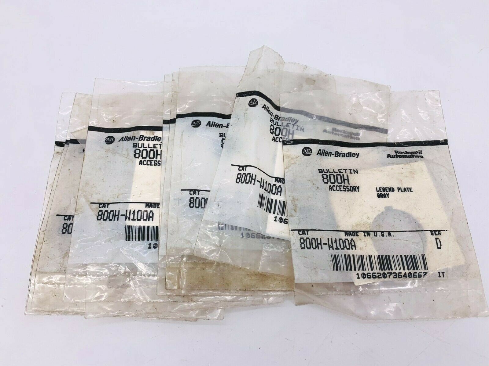 Lot of 10 New Allen Bradley 800H-W100A Ser. D Blank Gray Legend Plates Allen-Bradley 800H-W100A