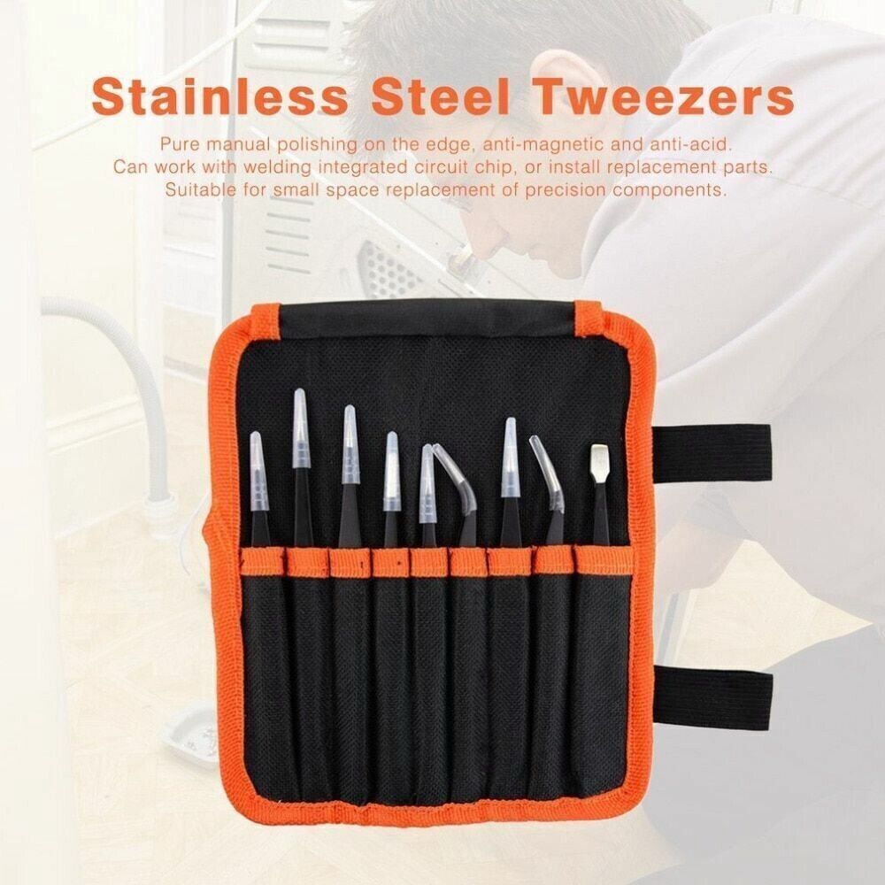 10 Pcs Precision ESD Anti-Static Repair Stainless Steel Tweezers Set Kit Tools Unbranded - фотография #11
