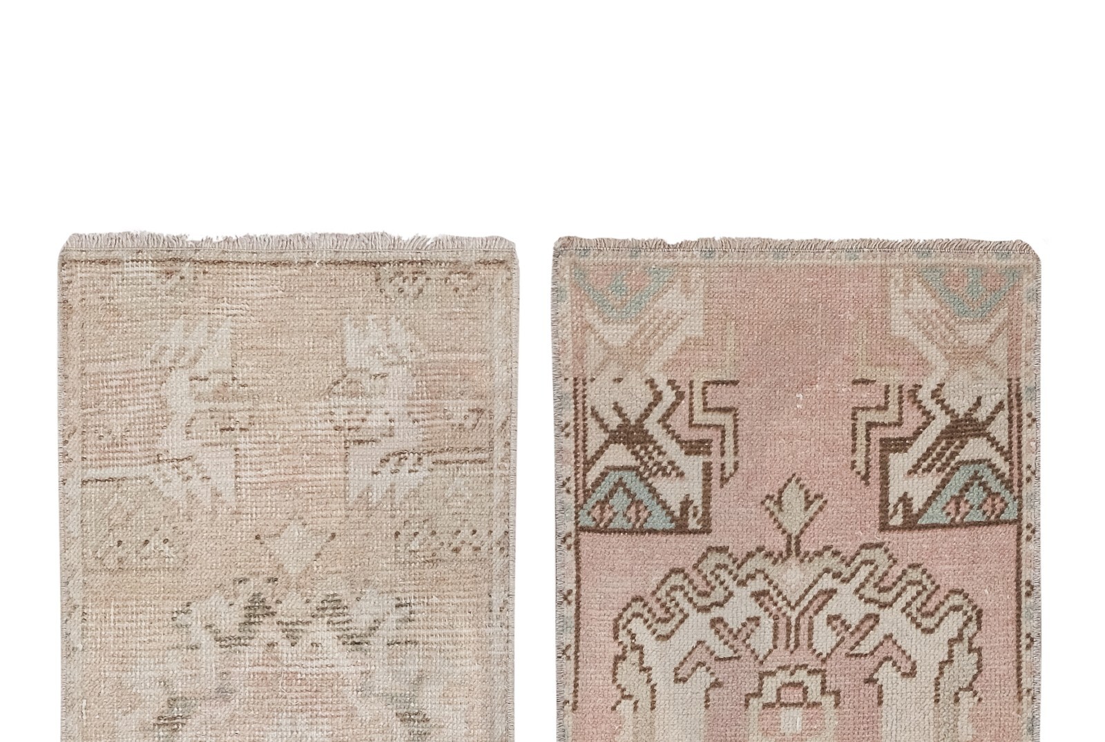 Traditional Faded Handwoven Oushak Wool Yastik Bath Mats - a Pair Handmade - фотография #6