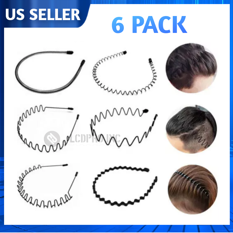 6 PCS Metal Hair Headband Wave Style Hoop Band Comb Sports Hairband Men Women Unbranded Do not apply