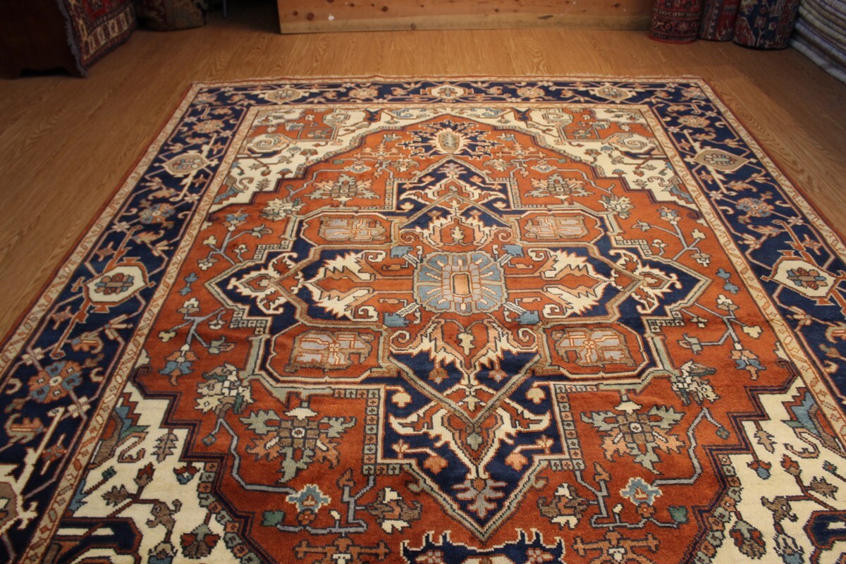 12X9_HAND-MADE_ Traditional Medallion KAZAK Design Rust Rug #5337 ***WOOL-RUG*** Pamir _PERSIAN_RUG_ - фотография #6
