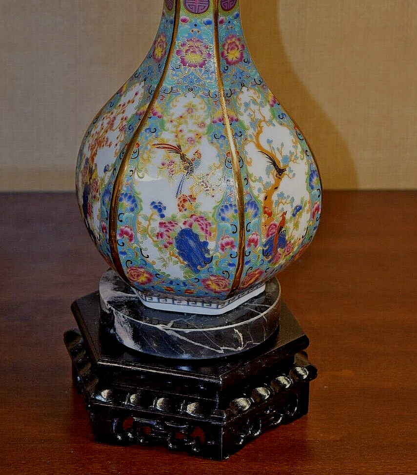 PAIR OF 26" PORCELAIN HEX ANTIQUE REPRODUCTION VASE LAMP   JINGDEZHEN CLASSIC DECOR LAMPS - фотография #3