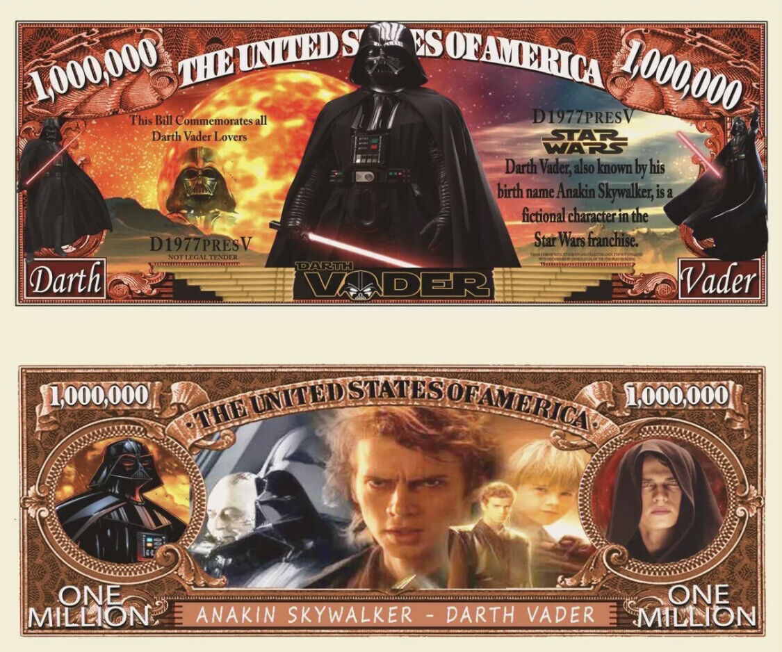 Star Wars Darth Vader Collectbile Pack of 100 Funny Money 1 Million Dollar Bills Disney