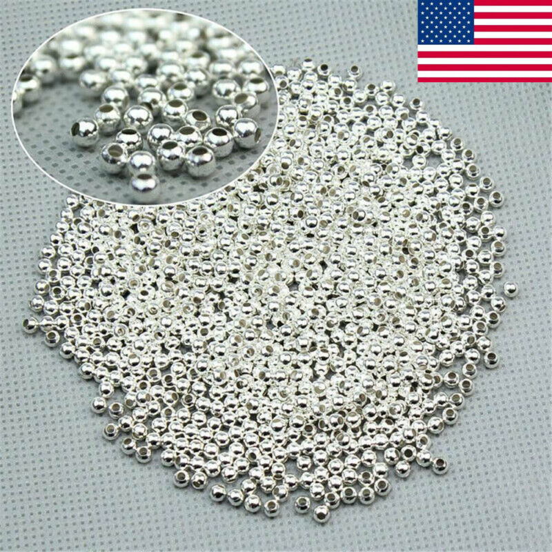 100X Genuine 925 Sterling Silver Round Ball Beads DIY Jewelry Making Findings US Yanqueens Does not apply