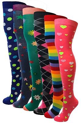 6 Pairs Women Assorted Fancy Design Colorful Thigh High Over The Knee Socks 9-11 Sumona