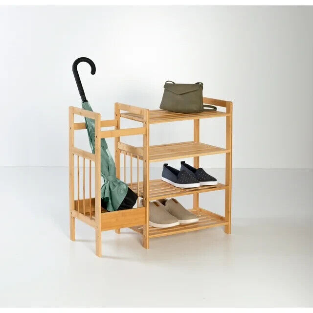 4-Tier Bamboo 8-Pair Entryway Shoe and Accessory Organizer Rack, Natural Без бренда - фотография #5