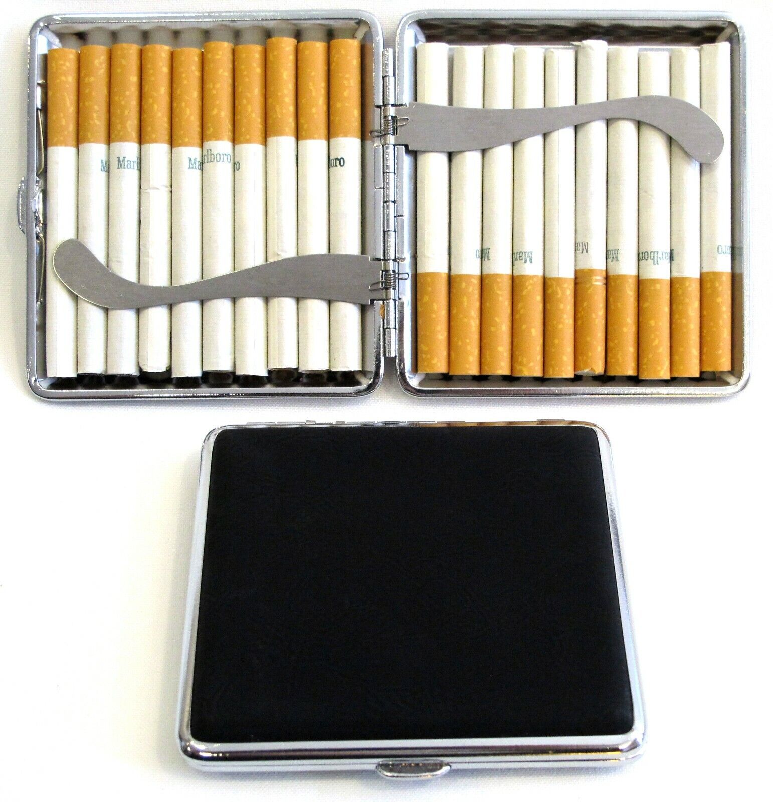 2pc Set Stainless Steel Cigarette Case Hold 20pc Regular 84s - HOT PINK + BLACK Без бренда