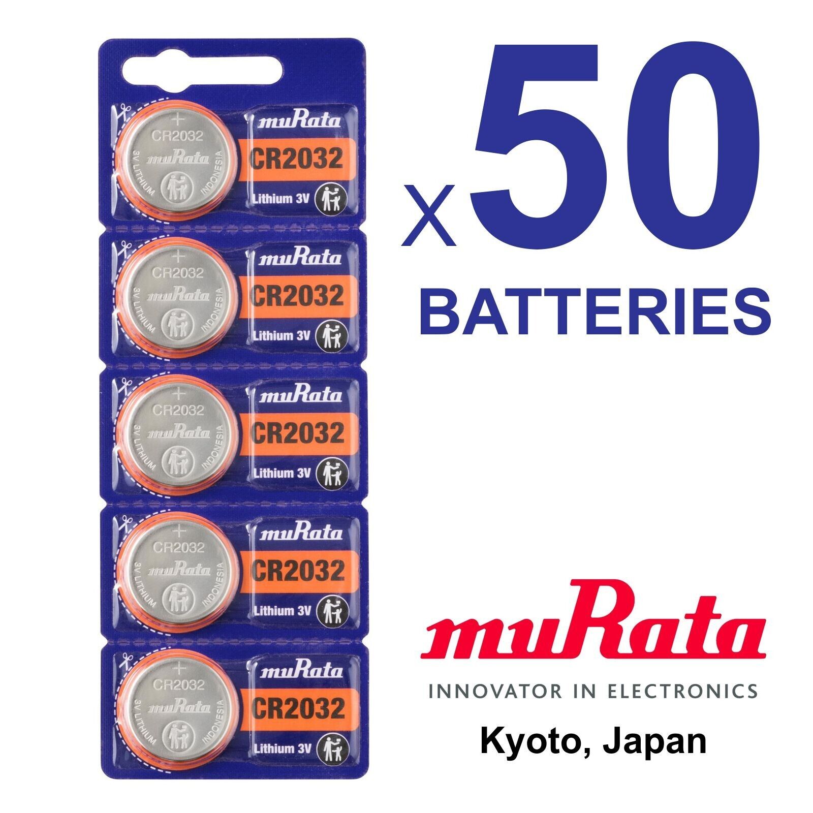 50 NEW MURATA / SONY CR2032 3V Lithium Battery FRESHLY NEW Expire 10 Years 2032 Murata CR2032