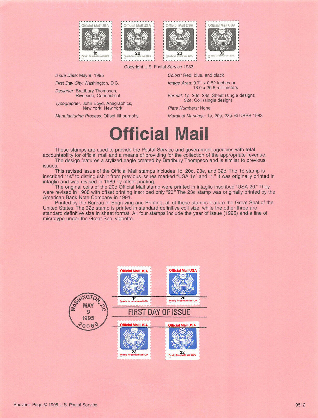 USPS 1995 USPS Souvineer Page collection  (B08 C01) - a set of 9 items.  USPS - фотография #9