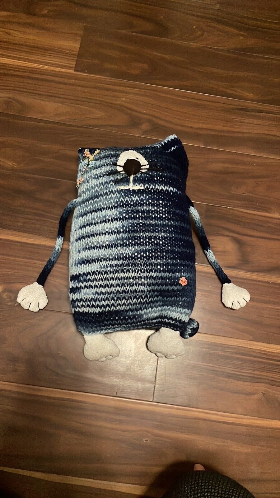 Handmade Knitted Blue Cat pillow Unbranded