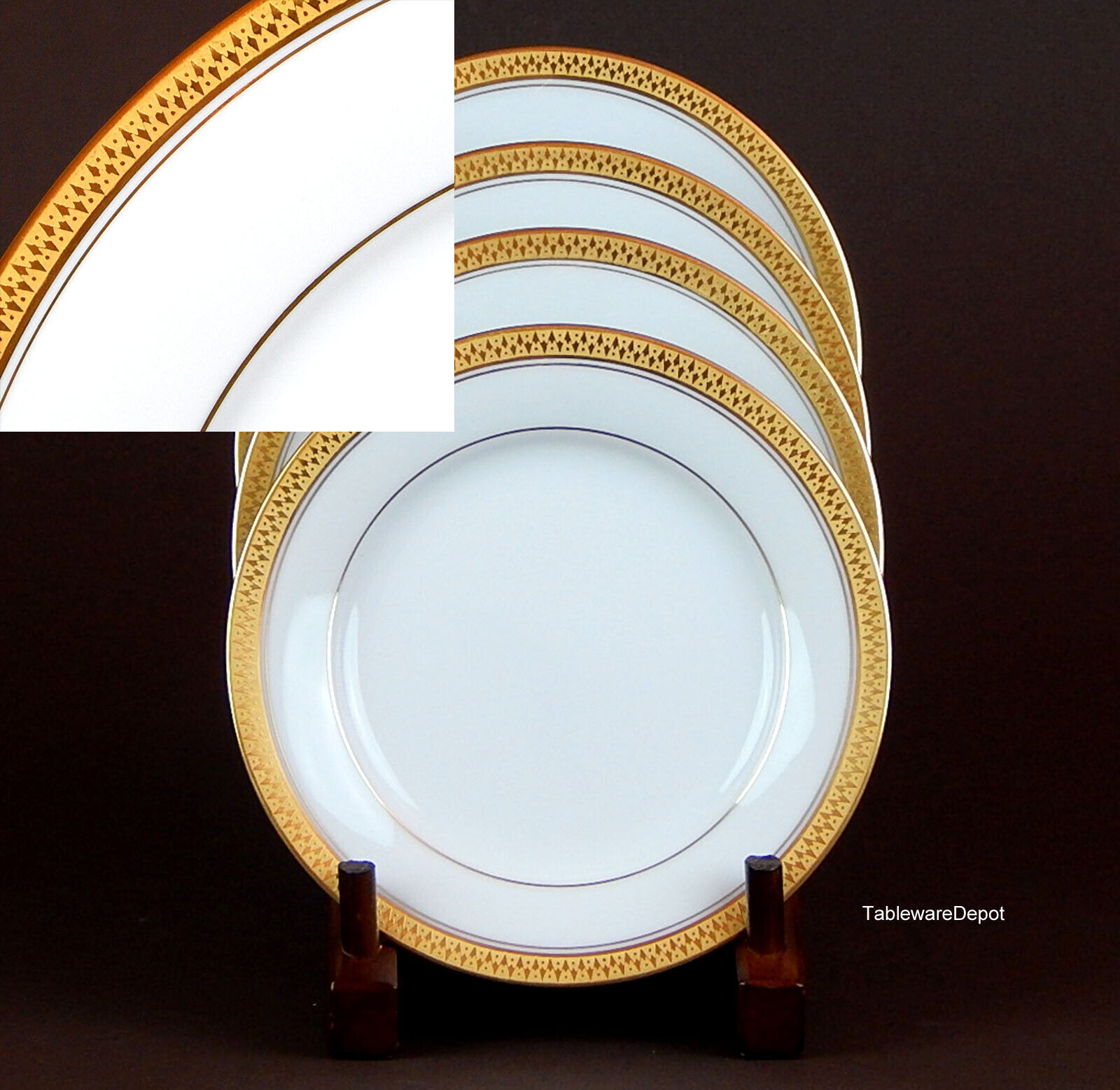 NORITAKE 5480: Set of 4 Bread Plates, MINT UNUSED Condition! Gold & White Noritake 5480