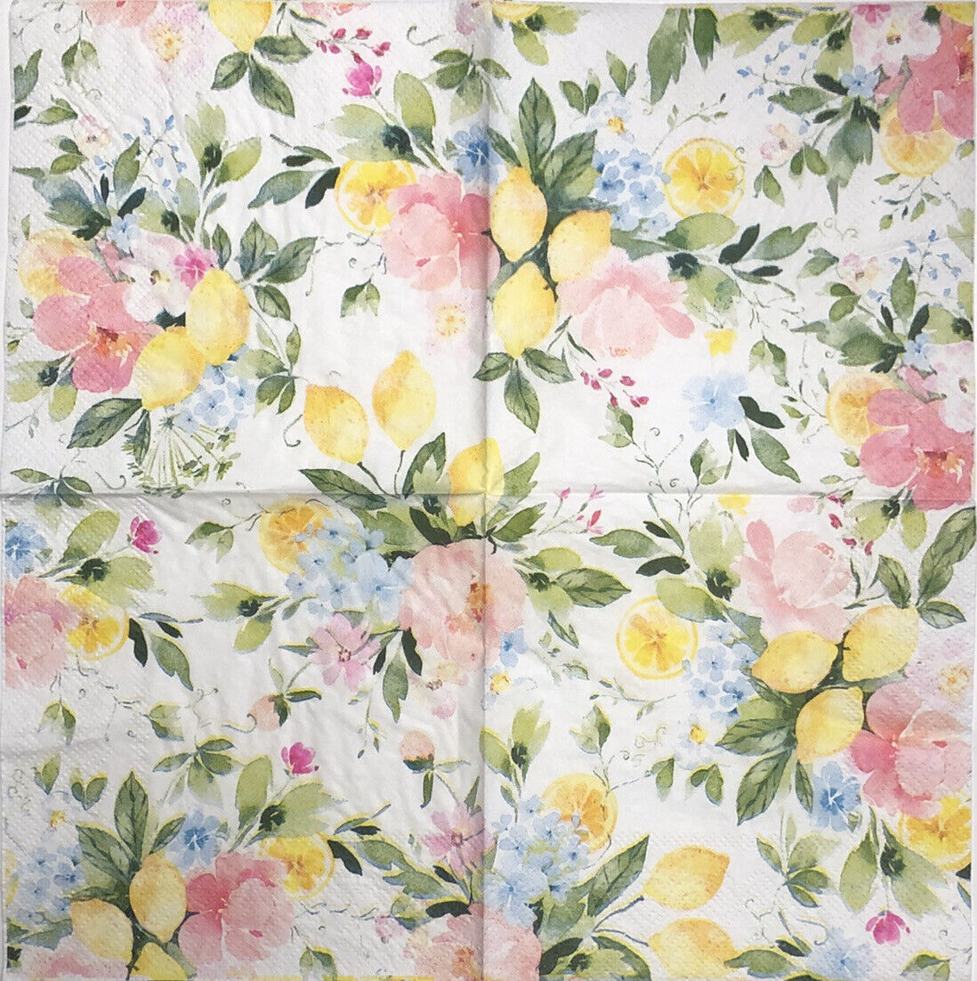 Two Individual Lemon Flowers beverage paper napkins decoupage Spring Pink Blue Без бренда - фотография #2