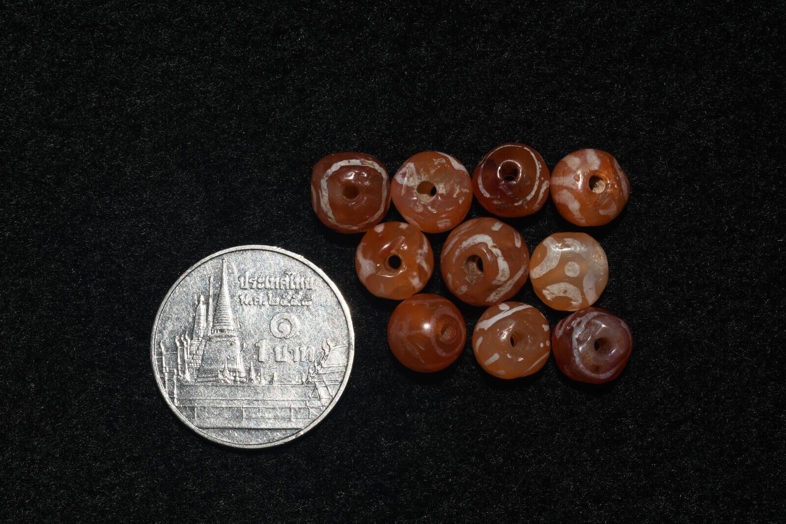 Authentic 10 Ancient Indus Valley Etched Round Carnelian Beads Ca. 2600-1700 BCE Без бренда - фотография #9