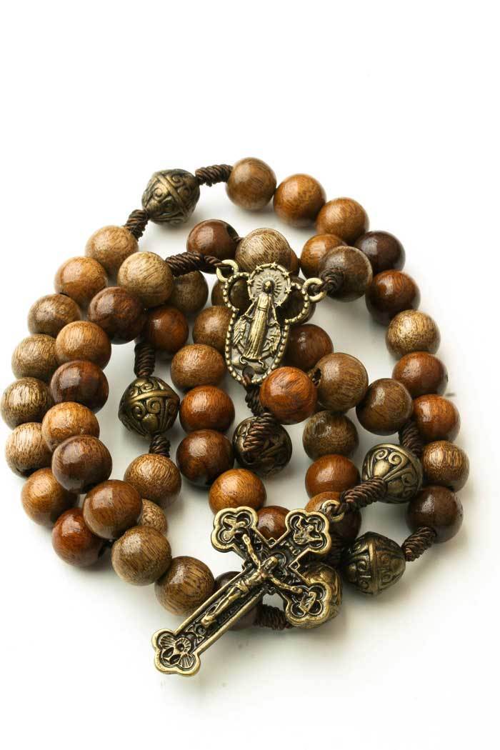 Catholic Rosary Beads Wood Strong Cord Miraculous Center Men Women Brown Iconeum - фотография #9