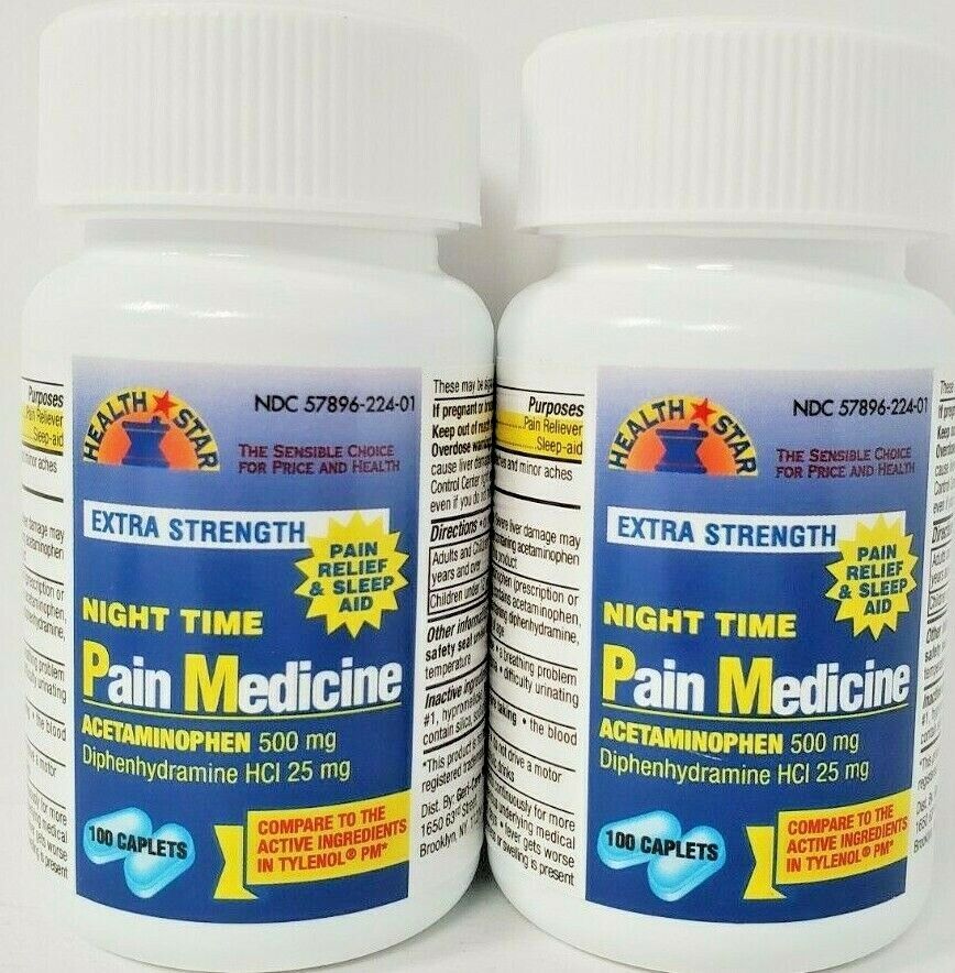 Nighttime Pain Medicine Acetaminophen PM  100ct  2 Pack -Expiration Date 02-2022 Healthstar 72837