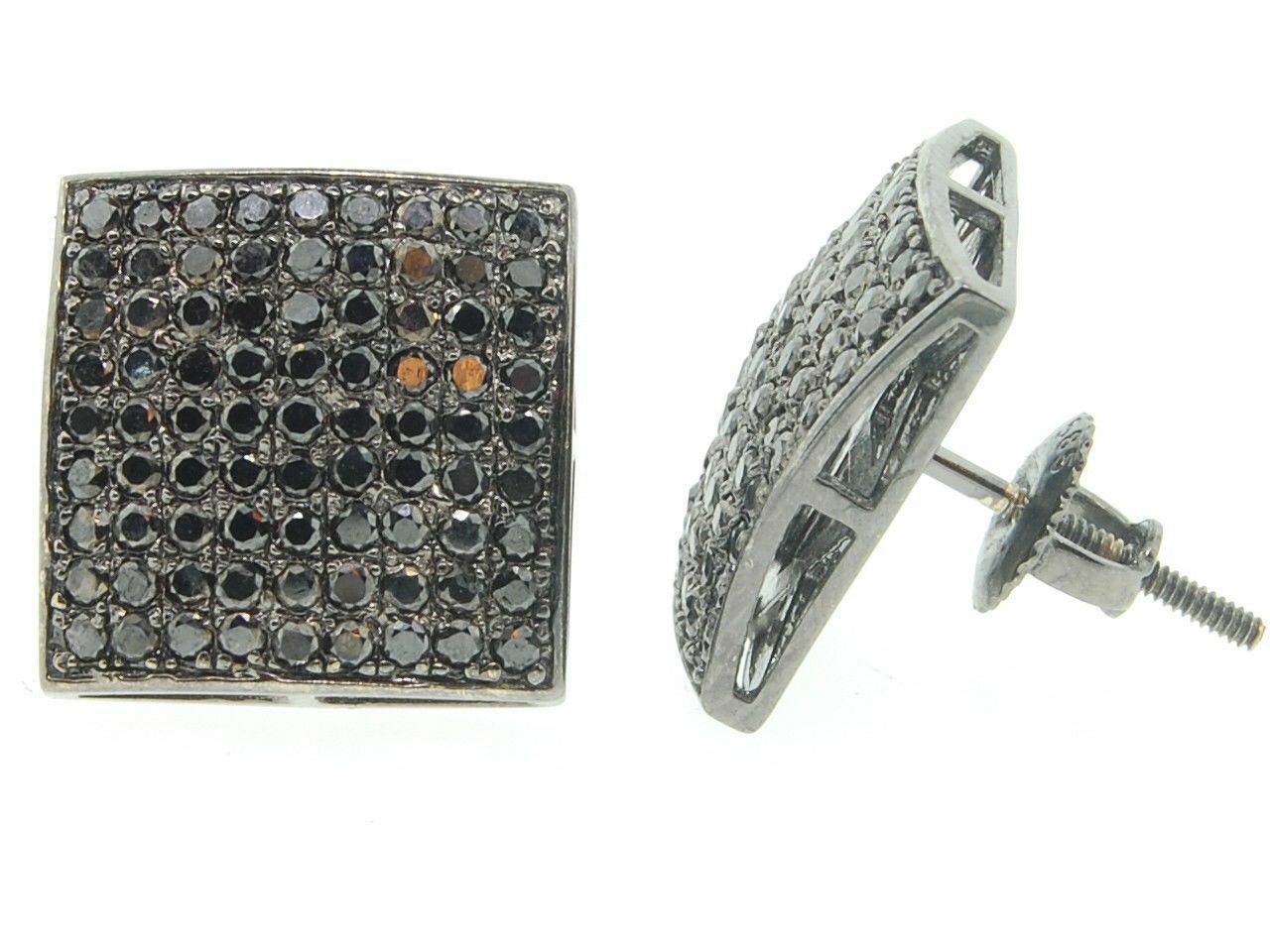 Diamond Studs Mens 10K Black Gold Round Pave Square Shape Earrings 1.64 Tcw. JFL Diamonds & Timepieces - фотография #3