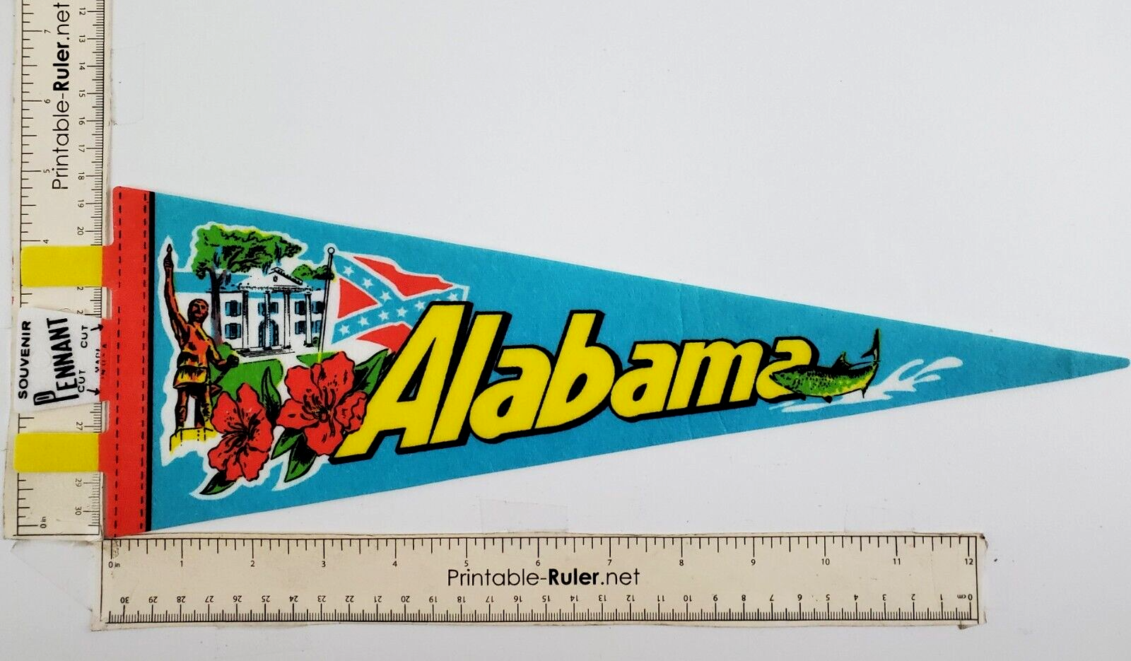 Alabama AL Vulcan Statue Camellia Trout Fishing State Souvenir Pennant Flag Vtg Без бренда - фотография #3