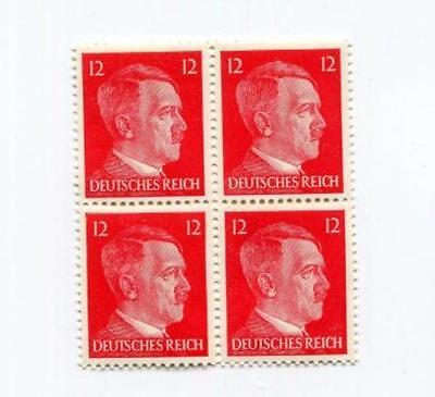 Block of Four World War 2  WW2 German 12P RARE Red HITLER HEAD Stamps Без бренда