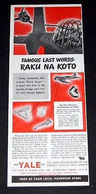 1944 OLD WWII MAGAZINE PRINT AD, YALE & TOWNE WAR PRODUCTION, RAKU NA KOTO, ART! Без бренда