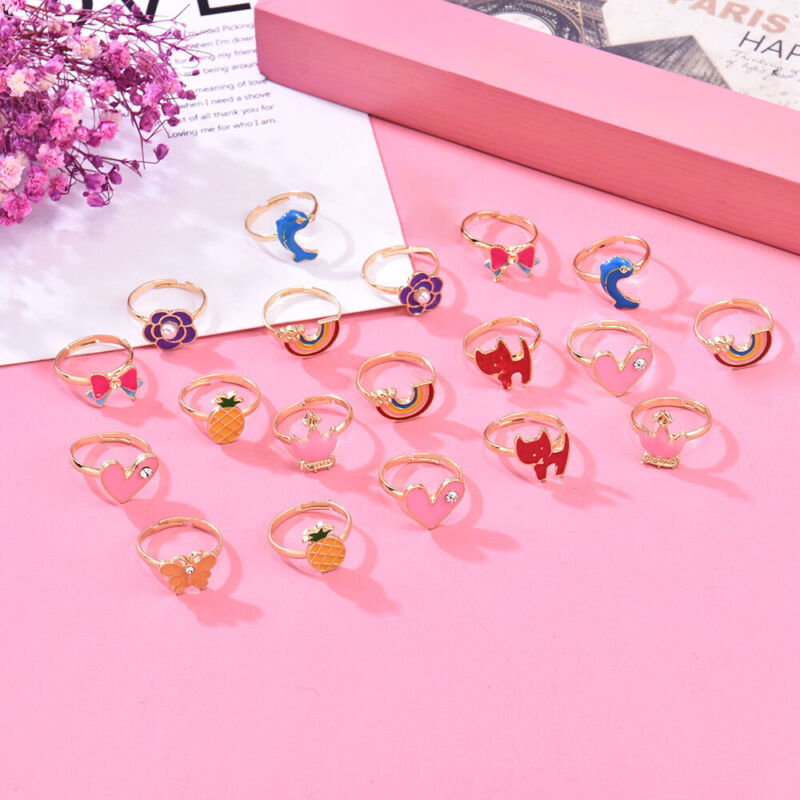 20Pcs Girls Kids Cartoon Adjustable Ring Crystal Rings Jewelry Cute Xmas Gift US Unbranded Does not apply - фотография #5