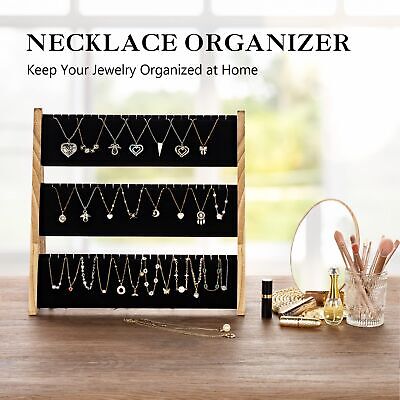 3 Tier Velvet Wood Necklace Holder Stand Brown Jewelry Display for 72 Necklaces Yoimori - фотография #3