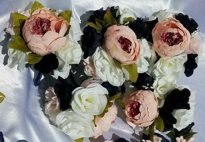 19 Pc Wedding Bouquet Pkg, Ivory, Navy Blue Roses, Blush Peony, Navy & Pink Wedding Bouquet Does Not Apply - фотография #6